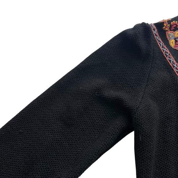 Herman Geist Sm Black Floral Hand Embroidered Wool Cardigan, Sweater Cottagecore - Picture 10 of 16
